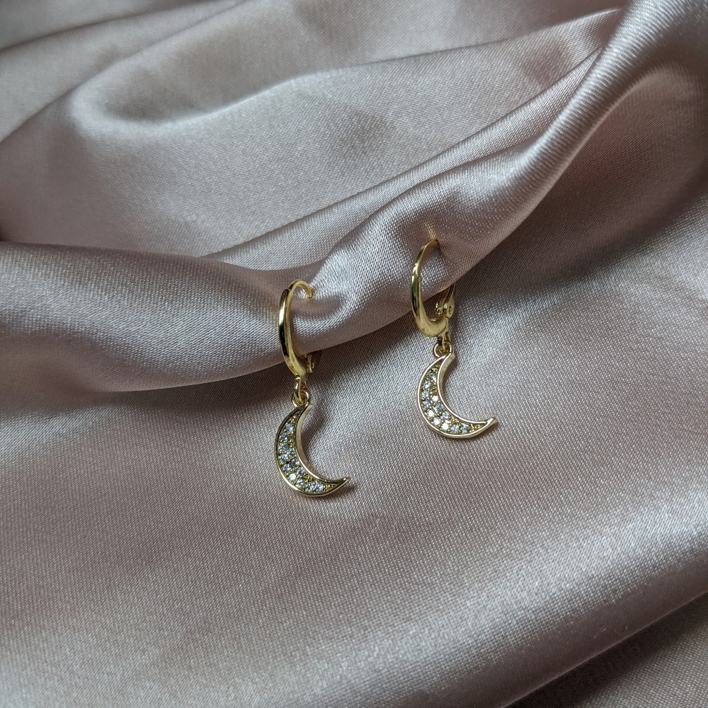 Moon Huggie hoops, Huggie hoop earring, moon Jewel